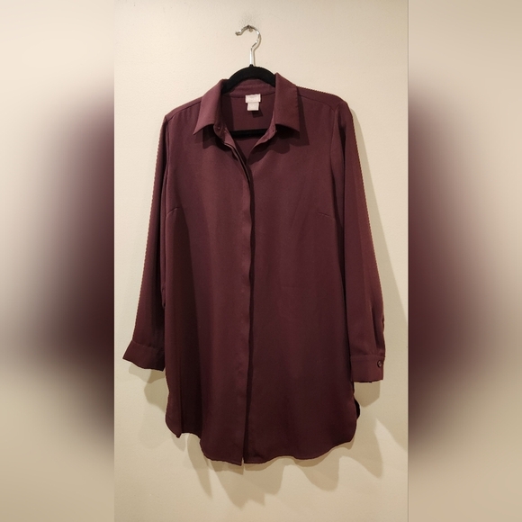 CHICO'S Plum Button Up Tunic Blouse - Picture 1 of 7